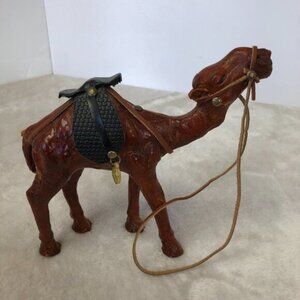 Vintage Handcrafted Leather Wrapped Camel Figurine